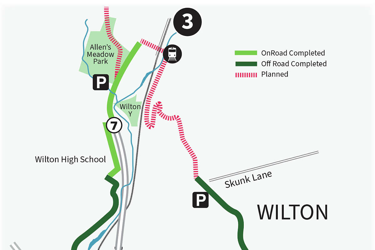 The east side of the NRVT trail in Wilton extends about 2.4 miles from Wolfpit Road and Route 7 to just short of Skunk Lane. Pre-construction is underway north of Skunk Lane to eventually connect near the Cannondale train station. ​ The west side of the trail, which is partly complete, runs from Wolfpit Road and Route 7 to Schenck’s Island, through the town center along River Road, passing Merwin Meadow Park, the school complex, and then hitting the north end of the loop in Allen’s Meadow at Olmstead Hill Road. When completed, the Norwalk River Vally Trail in Wilton will be 10 miles.