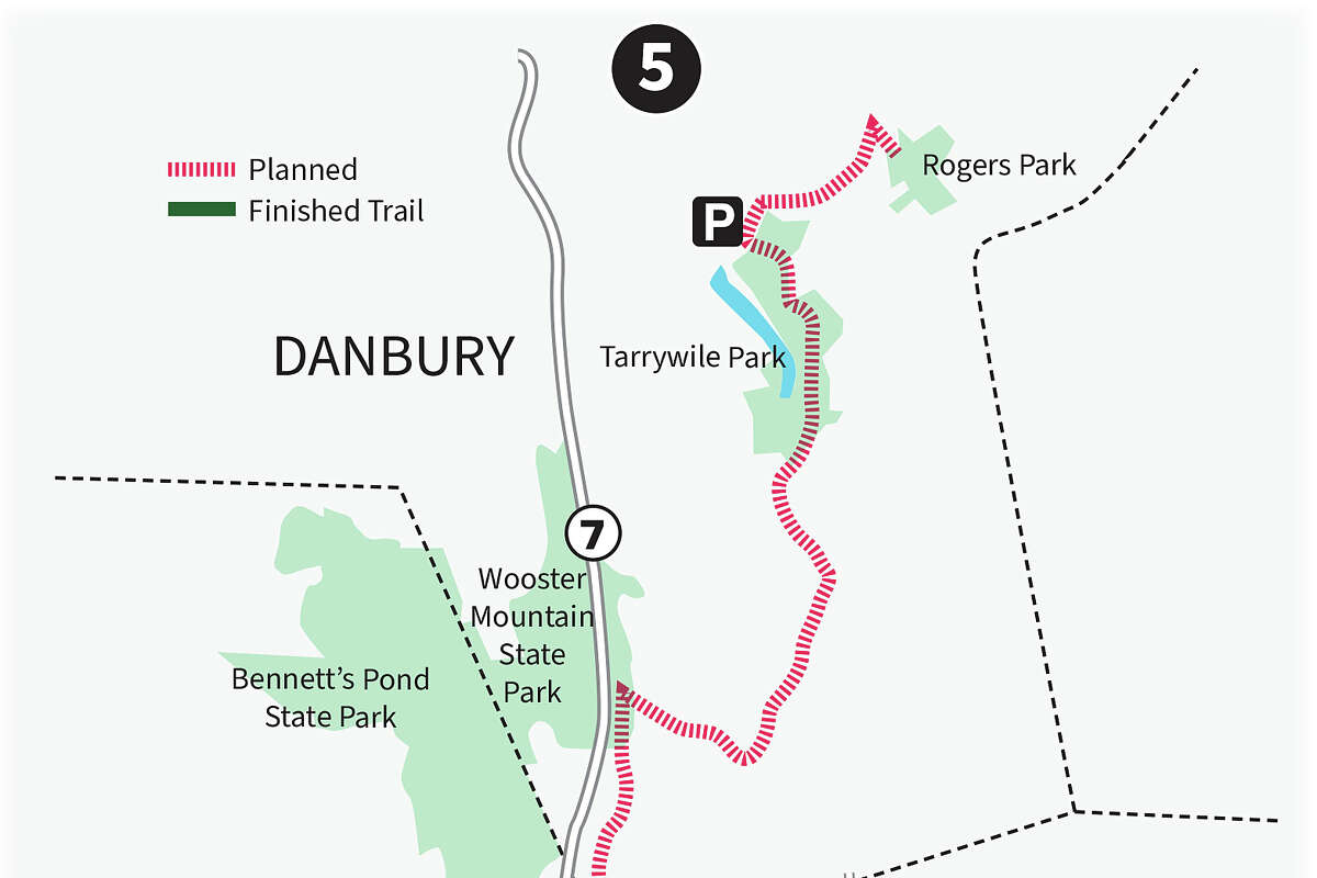 The Danbury trail section will pass through Tarrywile Park, a 722-acre park.  The park, once an active dairy farm and fruit orchard, is now home to 21 miles of hiking trails, two ponds, a lake, and several picnic areas.