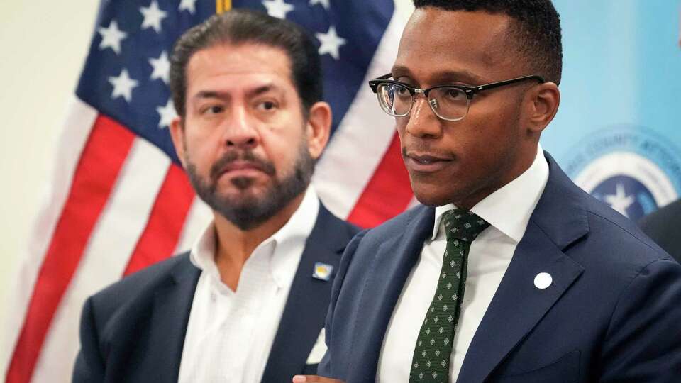 Harris County Attorney Christian Menefee announces that the county is filing a lawsuit to stop a new state law abolishing the elections office on Thursday, July 6, 2023 in Houston.