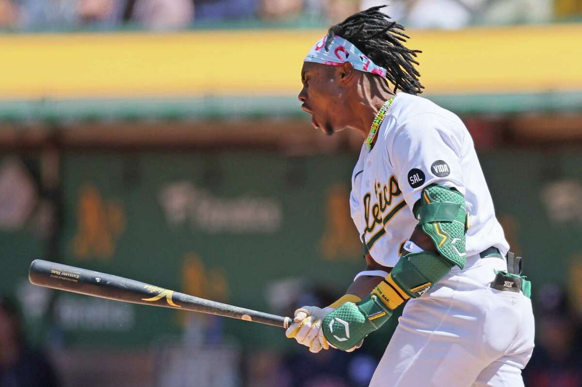 Esteury Ruiz of the Oakland Athletics bats against the Chicago Cubs News  Photo - Getty Images