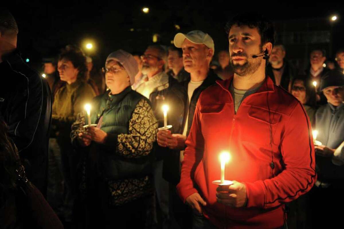 during a candlelight vigil October 20, 2010, on the lawn of Norwalk City Hall for recent suicides by teenagers bullied in schools because they were perceived to be gay.