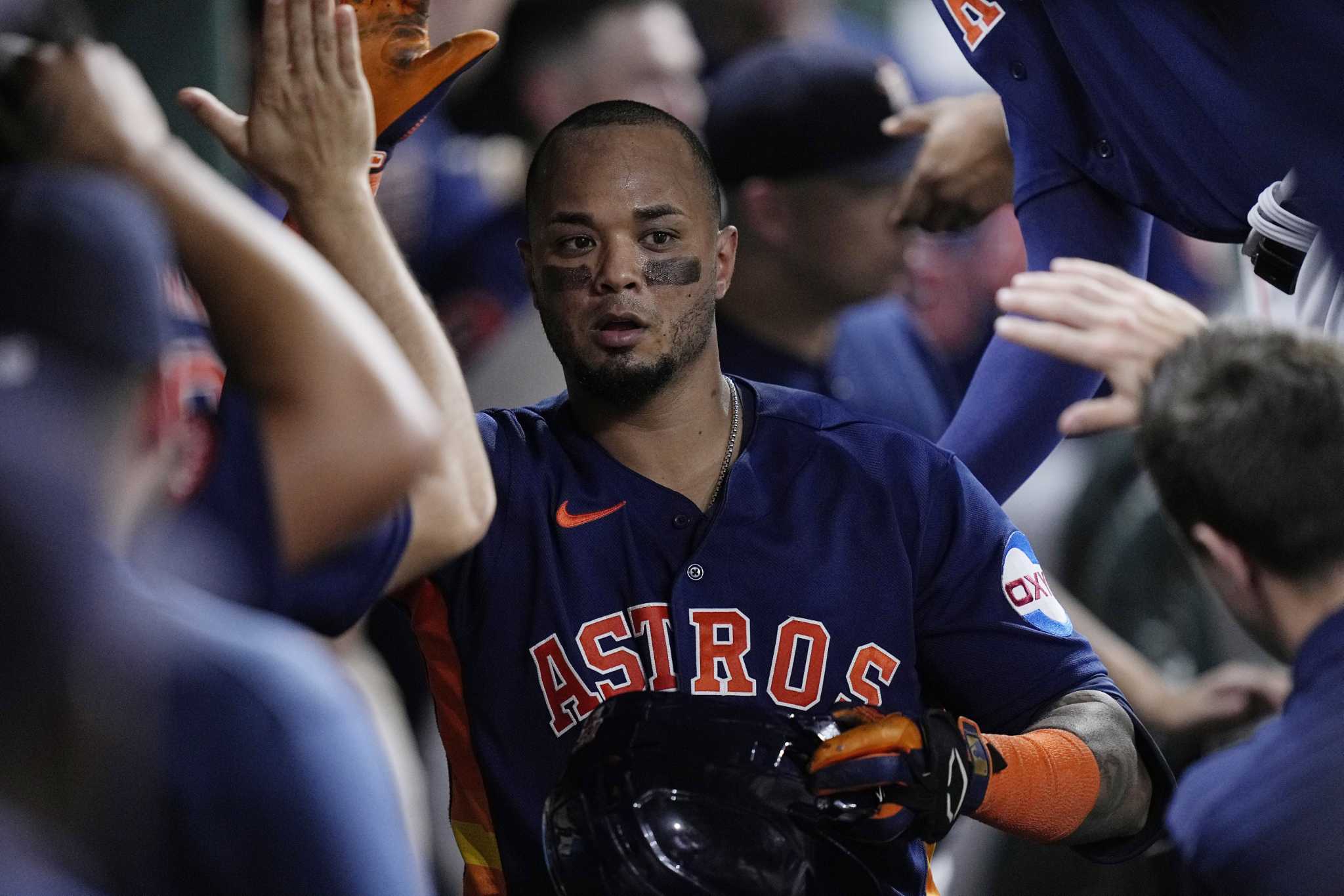 August 10, 2018: Houston Astros catcher Martin Maldonado (15) during a  Major League Baseball game between the Houston Astros and the Seattle  Mariners on 1970s night at Minute Maid Park in Houston