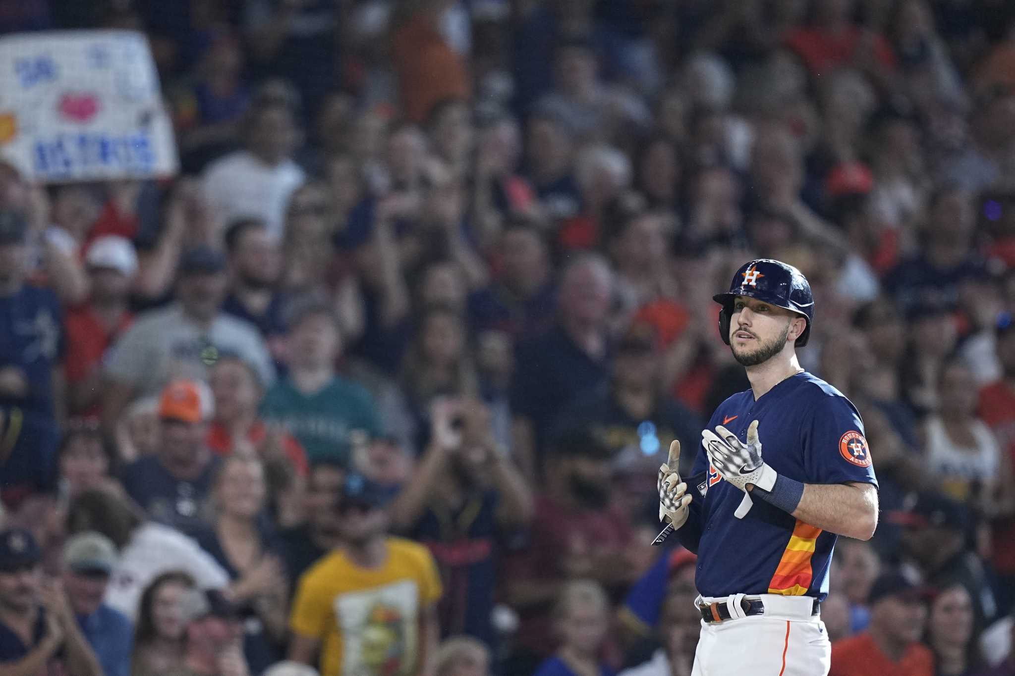 August 10, 2018: Houston Astros catcher Martin Maldonado (15) during a  Major League Baseball game between the Houston Astros and the Seattle  Mariners on 1970s night at Minute Maid Park in Houston