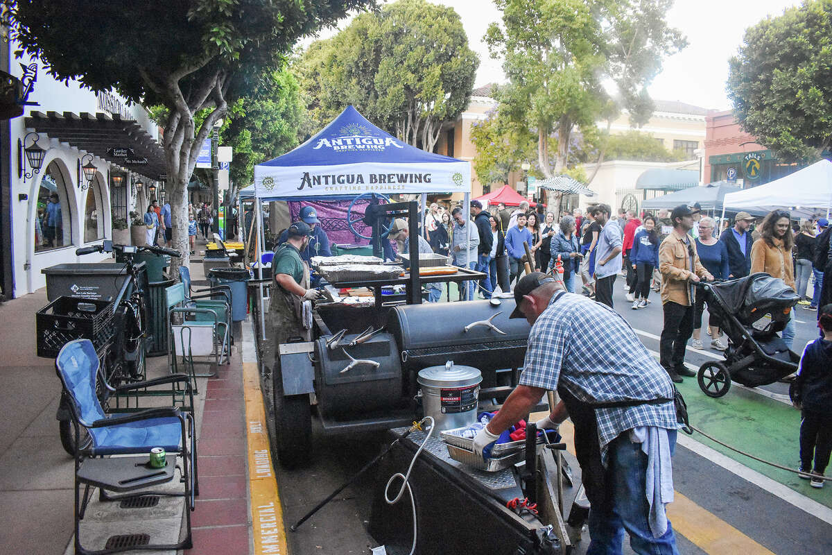 A Santa Maria-style barbecue set up at the San Luis Obispo farmers' market on July 6, 2023. 