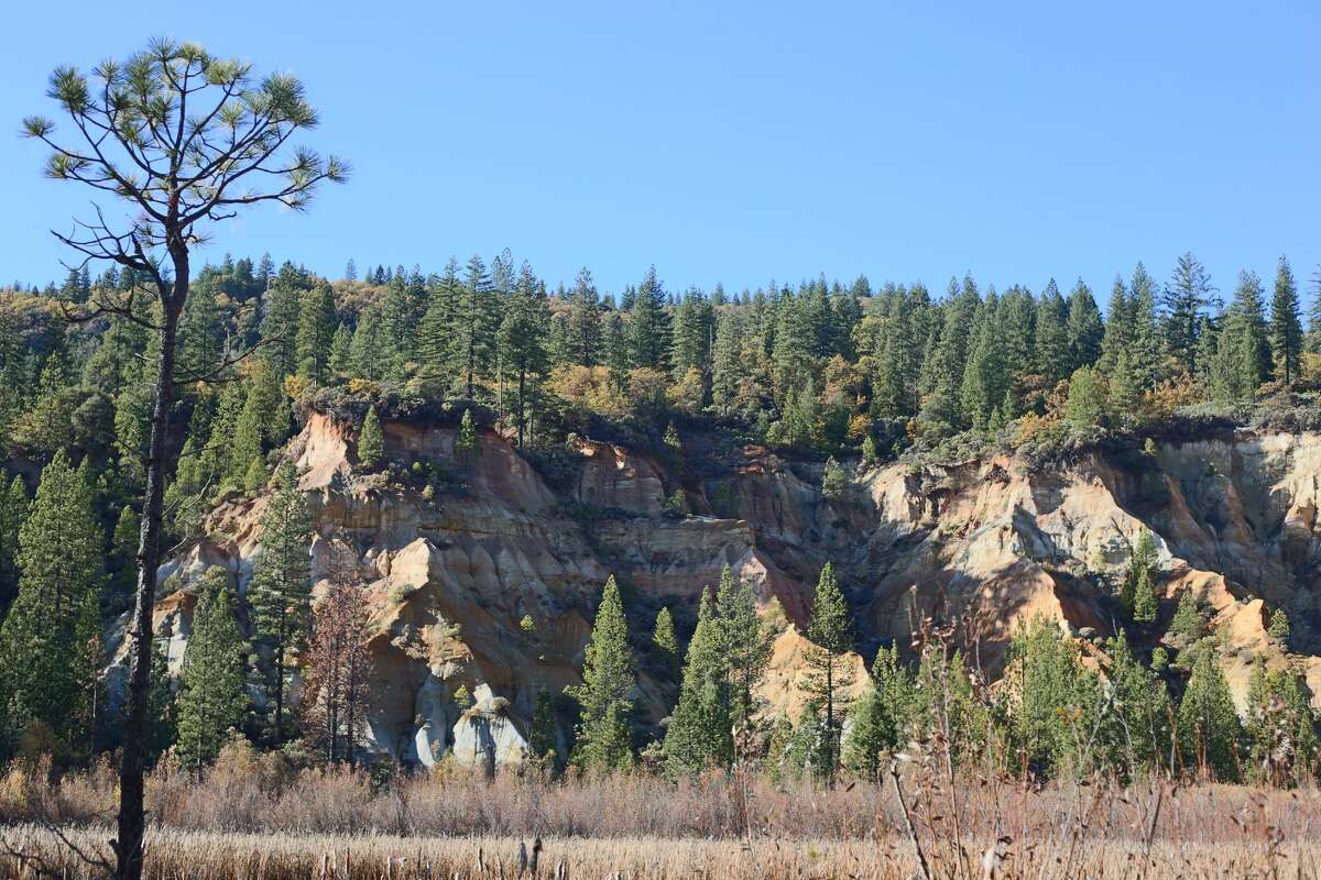 The current-day view of the former mine site at Malakoff Diggins State Historic Park