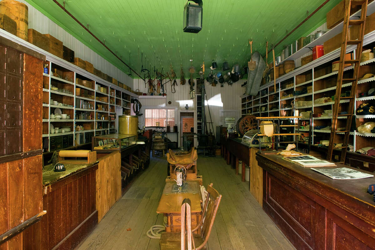 The preserved interior of one of the many still-standing buildings in the park's historic Humbug townsite.