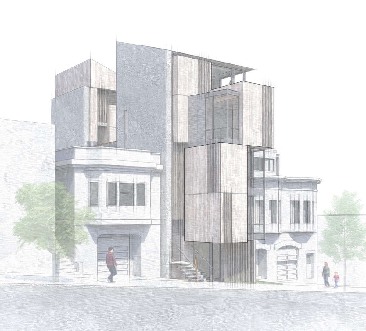 “Sunset Lanterns” by Kennerly Architecture & Planning received a merit award in a design competition to show ways to add more housing to San Francisco neighborhoods.