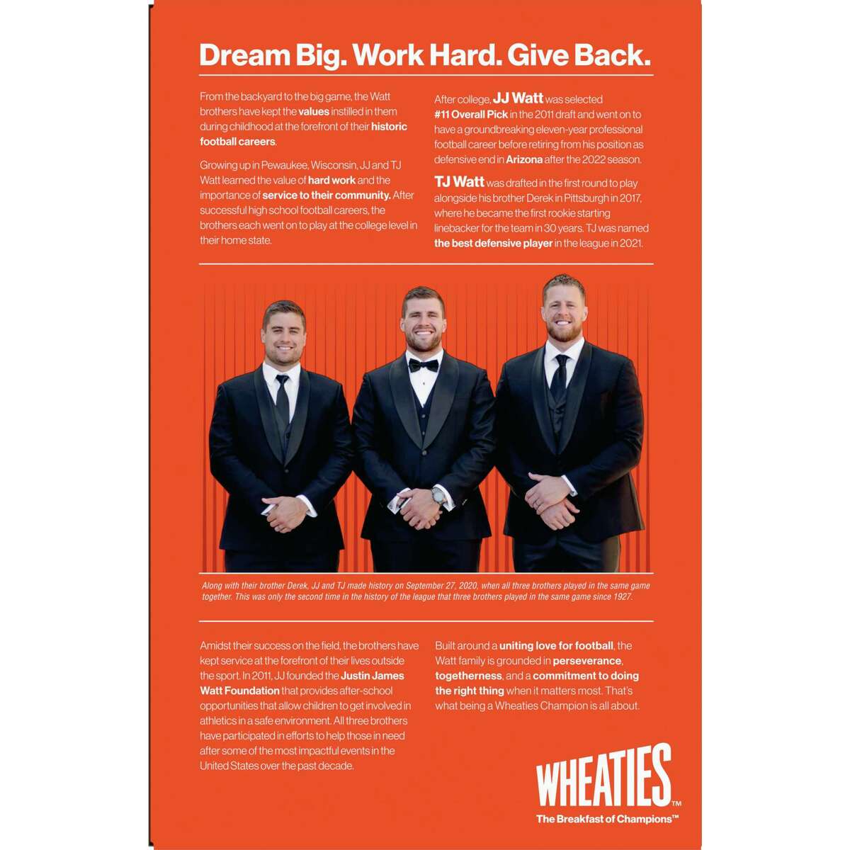 J.J. Watt will be the latest star athlete to grace the cover of the famous  orange Wheaties box.