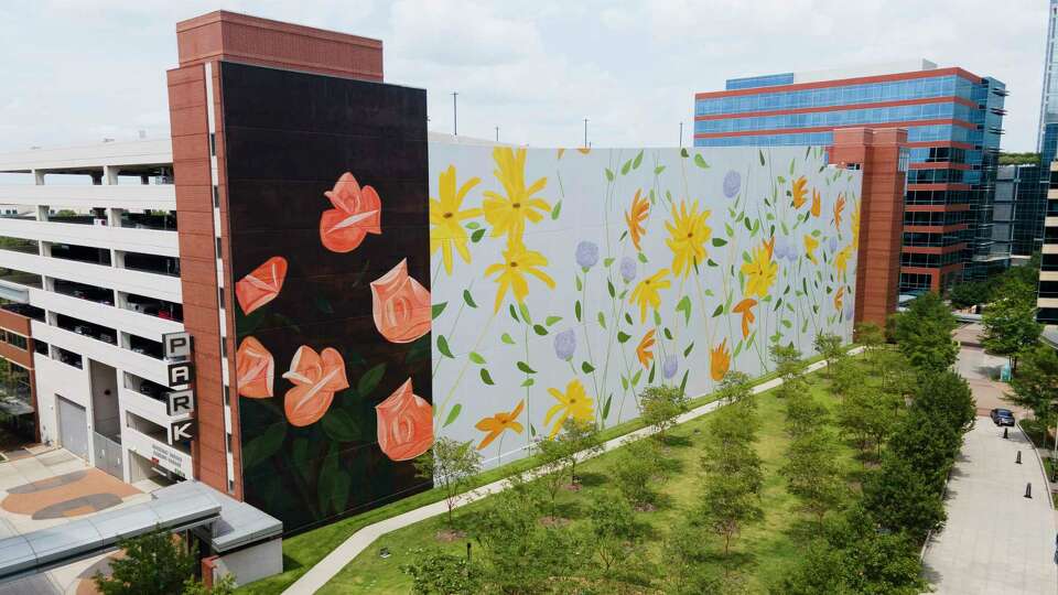 Artist Alex Katz's 3,580 square-foot mural is seen along The Woodlands Waterway Square, Tuesday, July 11, 2023, in The Woodlands.