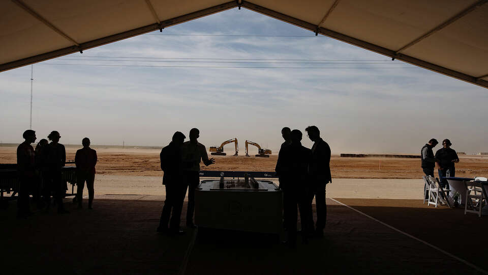 People gather for the groundbreaking for Oxy's Direct Air Capture facility called 