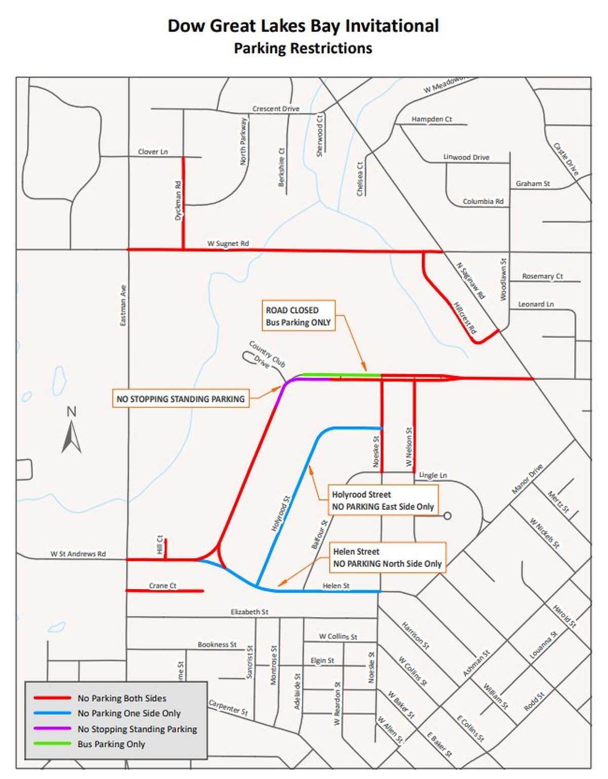 Midland Country Club parking, road restrictions for Dow GLBI next week