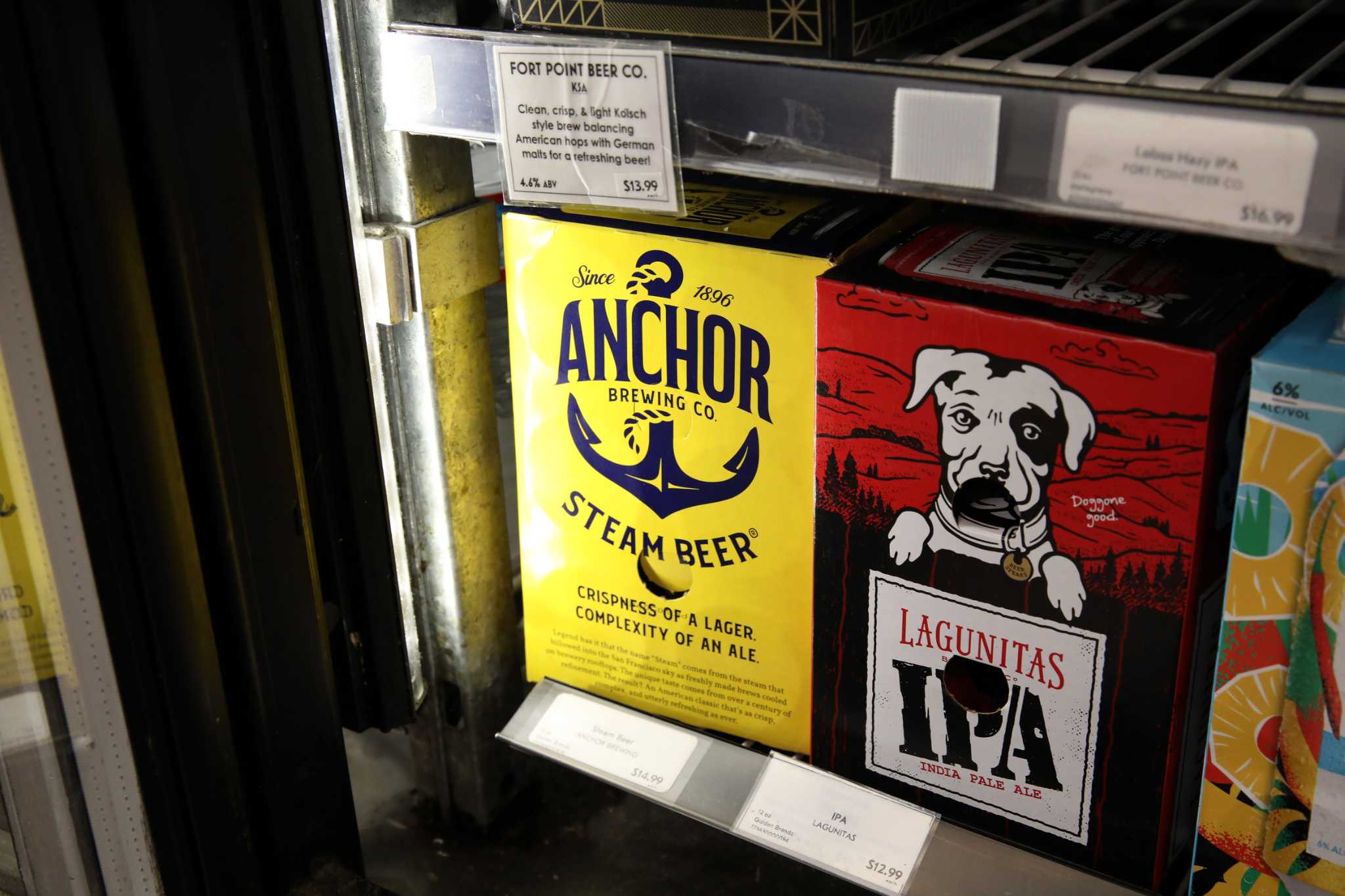 An Anchor Brewing Co. steam beer is photographed at a store in San