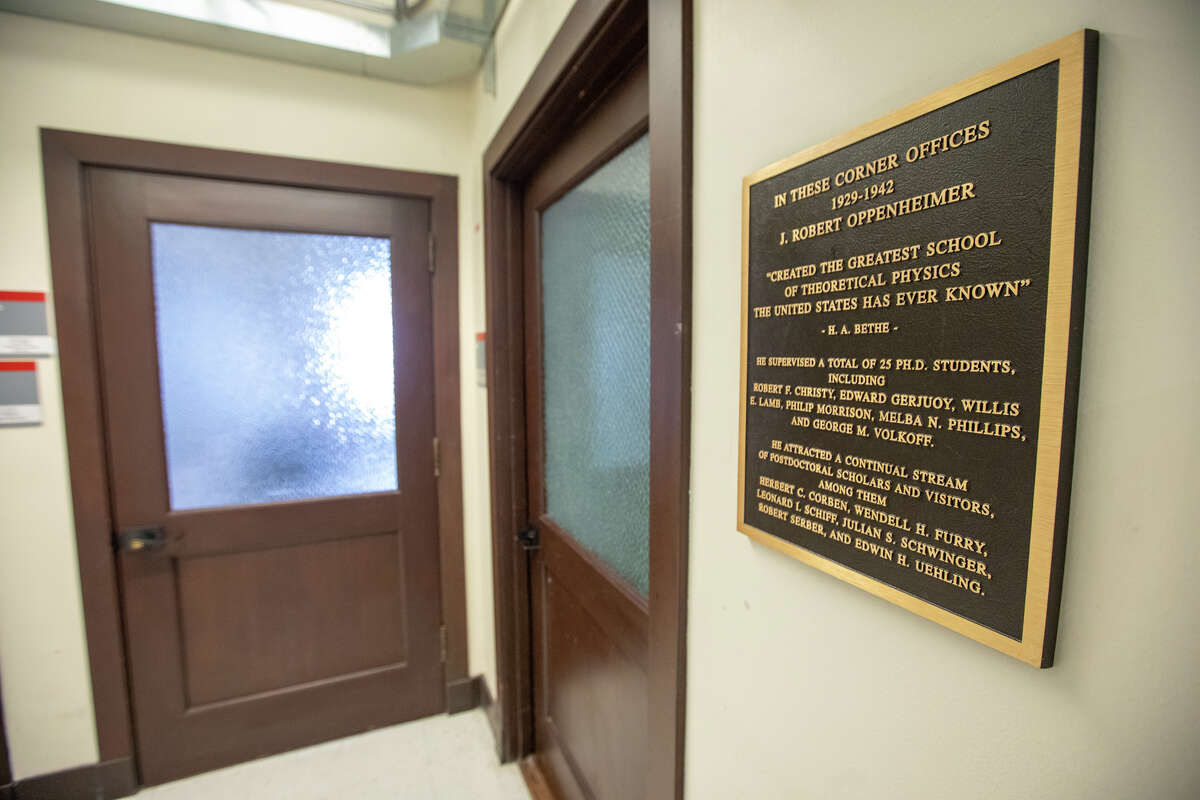 The UC Berkeley physics building in Berkeley, Calif., on July 12, 2023. J. Robert Oppenheimer, a theoretical physicist, had an office in the building. A plaque was placed outside his office noting his accomplishments.