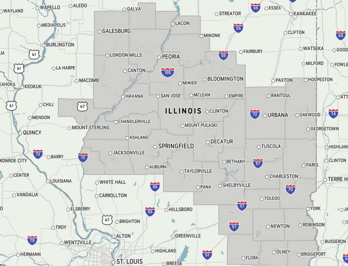 The National Weather Service has issued an air quality alert for the Jacksonville area through Sunday as a new wave of smoke from wildfires in Canada moves into west-central Illinois. The shaded area shows the area expected to be most affected.