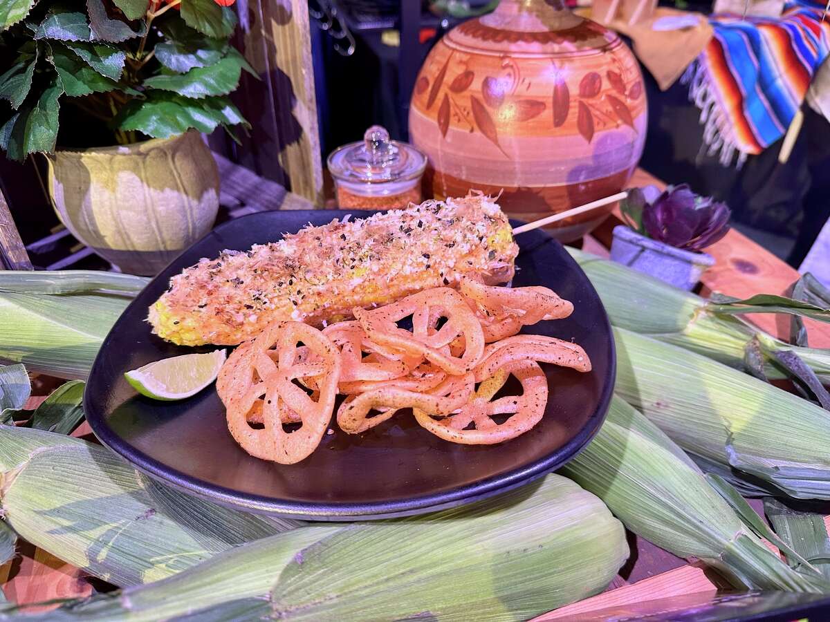 San Fransokyo-style street corn from Cucina Cucamonga in the soon-to-open San Fransokyo Square in Disney California Adventure.