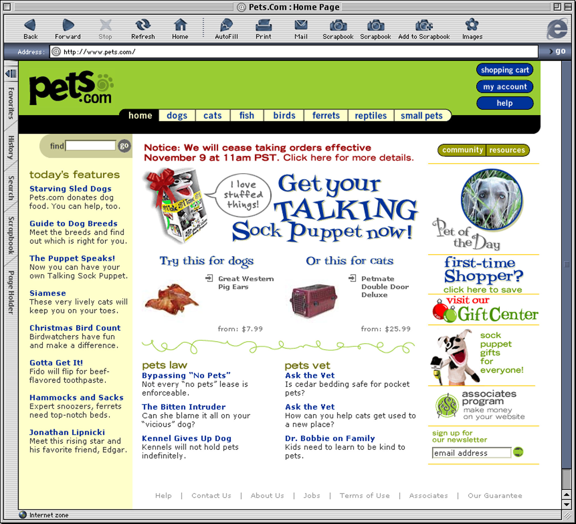 Pets.com adalah sensasi SF. Situs ini bangkrut beberapa bulan setelah melantai di bursa.