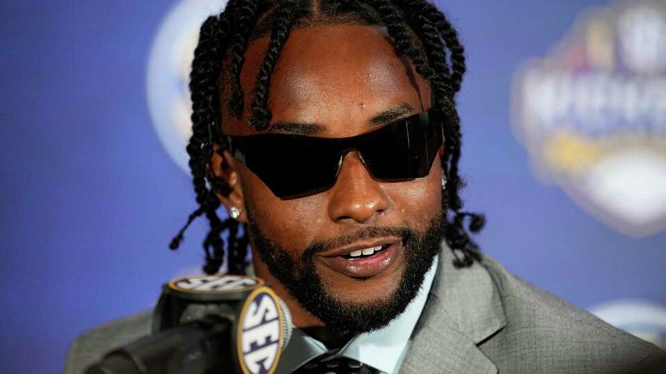 Texas A&M wide receiver Ainias Smith responds to questions during NCAA college football Southeastern Conference Media Days, Monday, July 17, 2023, in Nashville, Tenn. (AP Photo/George Walker IV)