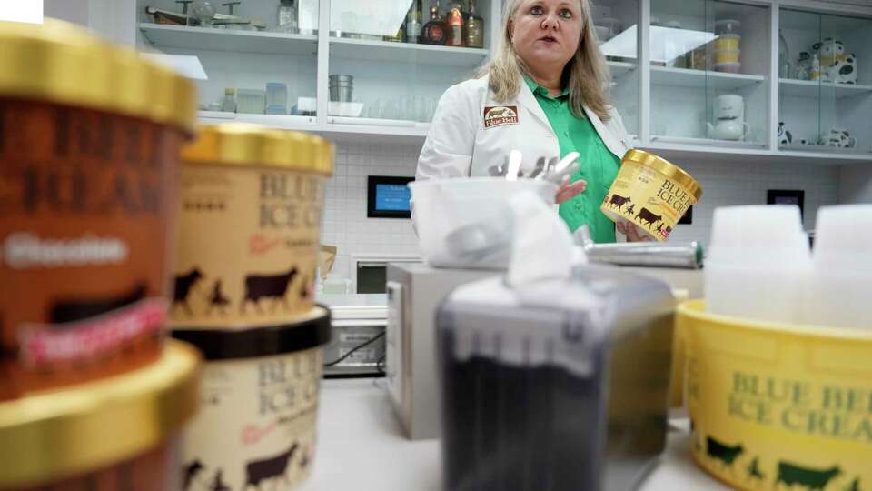 Christy Moran, research and development manager, talks about ice cream at the Blue Bell Creameries, 1101 South Blue Bell Rd., on Tuesday, July 18, 2023 in Brenham.