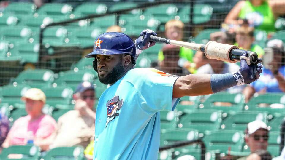 Houston Astros Yordan Alvarez on deck in the sixth during his rehab assignment with the Space Cowboys at Constellation Field on Wednesday, July 19, 2023 in Sugar Land.