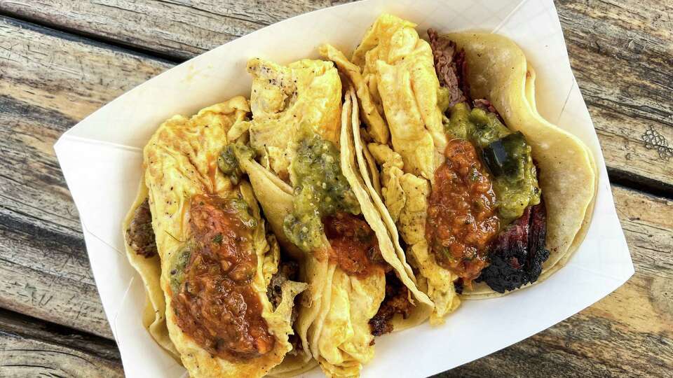 Breakfast tacos, from left: pan sausage, chorizo and brisket at Henderson & Kane General Store