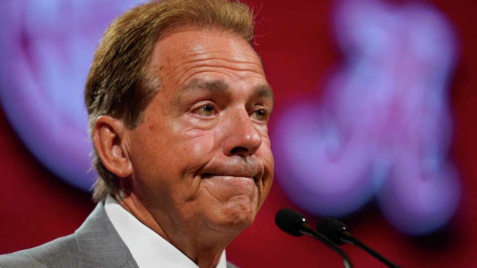 Alabama head coach Nick Saban speaks during NCAA college football Southeastern Conference Media Days, Wednesday, July 19, 2023, in Nashville, Tenn. (AP Photo/George Walker IV)