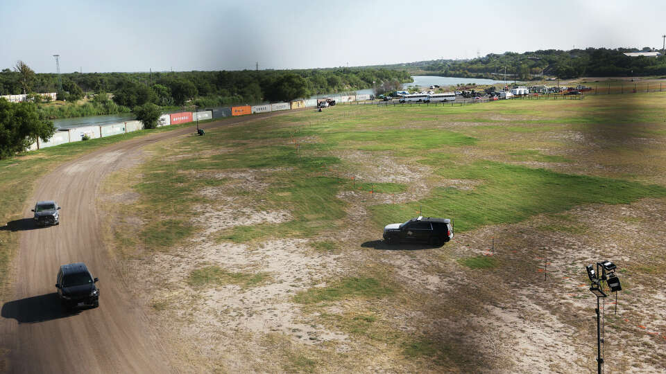 A Texas Department of Public Safety unit is seen guarding the border at Shelby Park in Eagle Pass, Texas, Thursday, July 20, 2023. Part of the city-owned park is under control of the Texas Department of Public Safety.