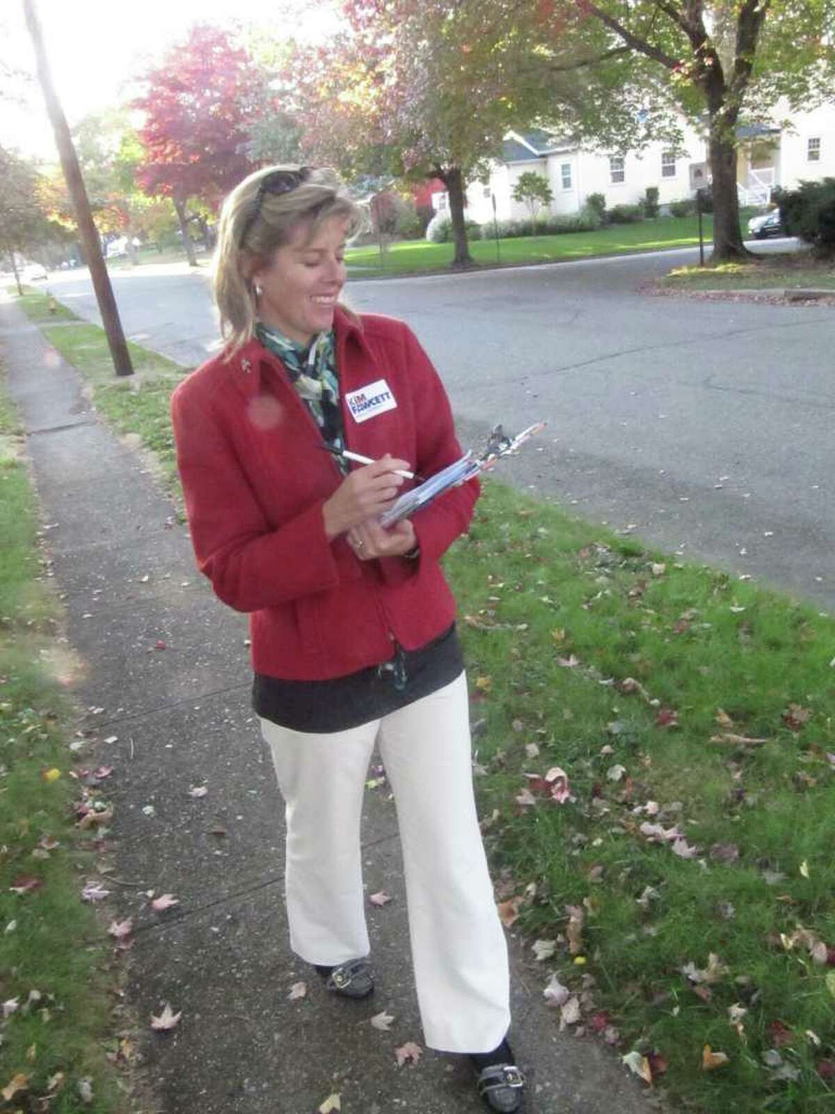 Kim Fawcett, state representative for the 133rd Assembly District, walked door-to-door on Partridge Lane on Tuesday afternoon. She has been making personal connections since May.