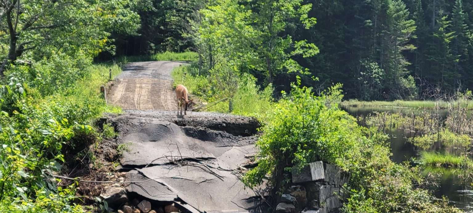 Road work underway after floods in Long Lake, in Adirondacks