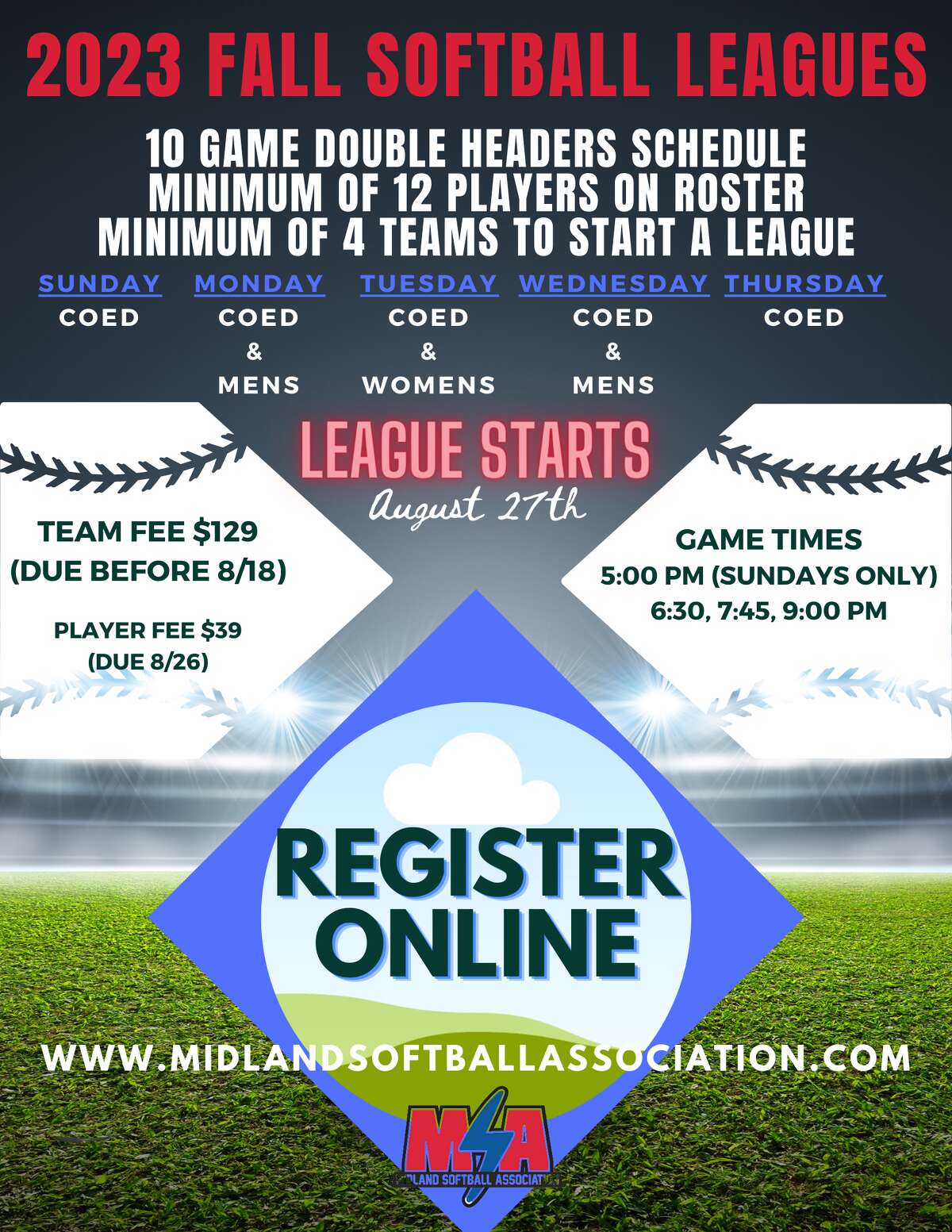 Midland adult softball leagues registration for fall open now