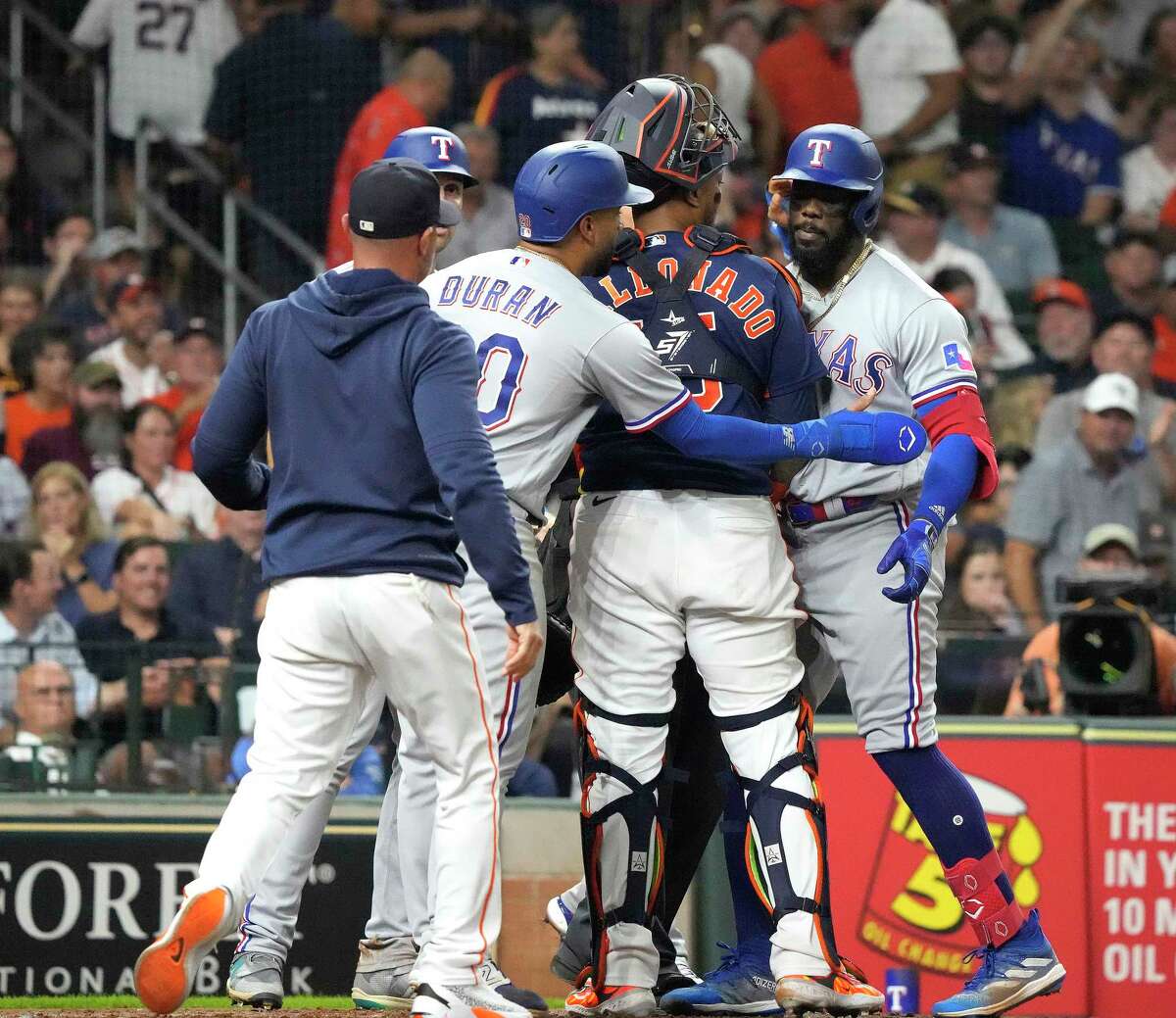 Houston Astros: Texas Rangers avoid sweep with blowout in chippy game