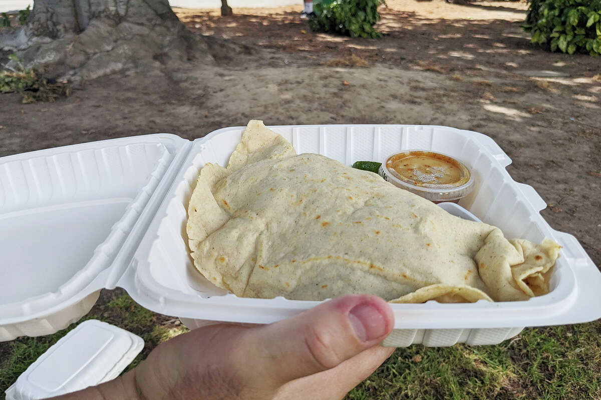 The quesadilla from Tacos El Jerry is full of meat and vegetables.