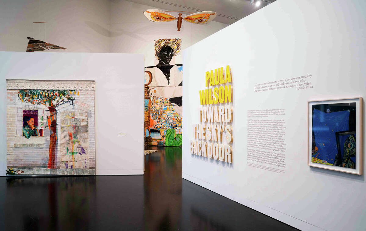 An Installation view of  “Paula Wilson: Toward the Sky’s Back Door” exhibit at The Tang Museum.