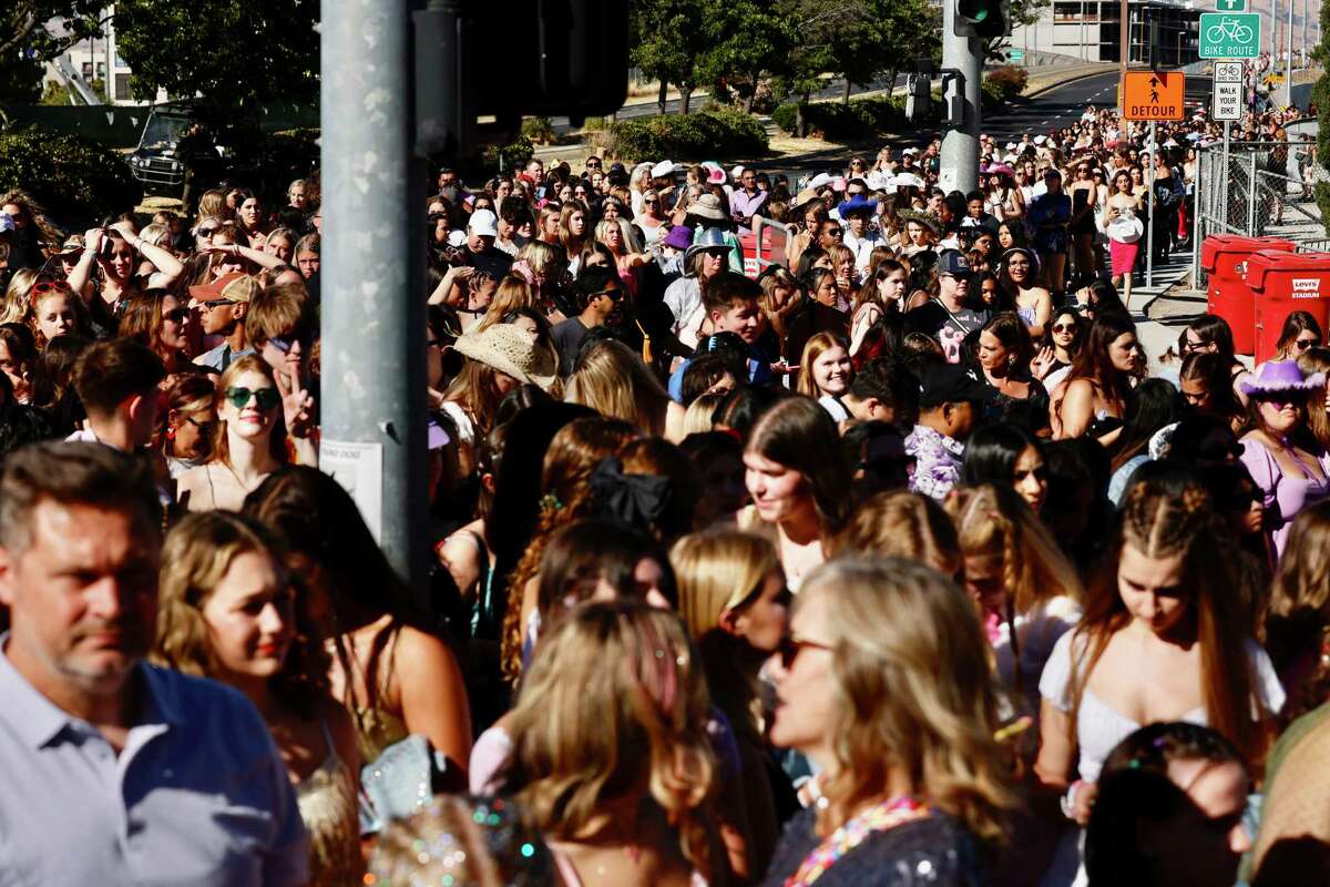 Fans arrive at Levi’s Stadium in Santa Clara on Friday, July 28, for Taylor Swift’s Eras Tour, which had a two-night stint at the venue.