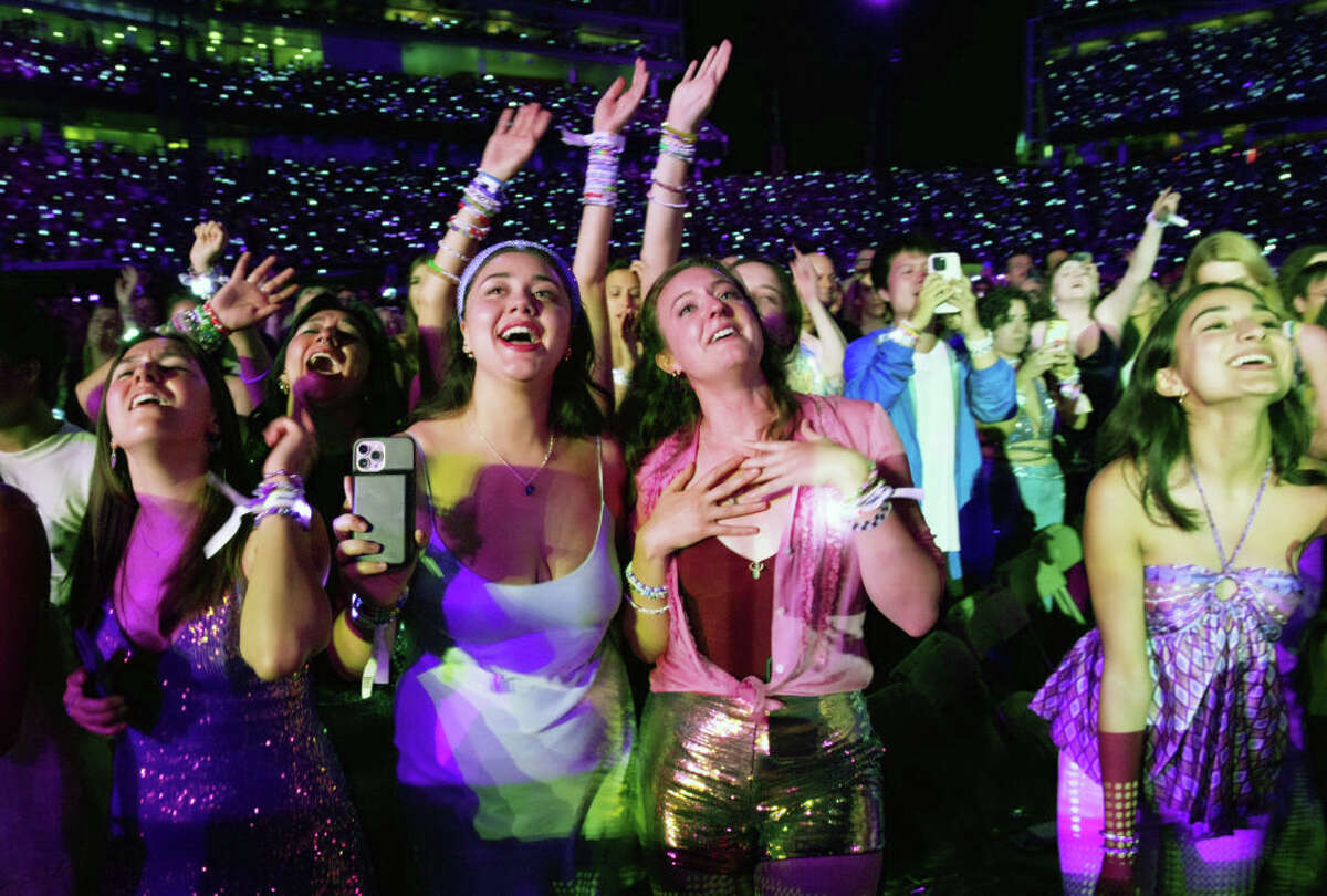 Fans attend as Taylor Swift performs onstage during Taylor Swift | The Eras Tour at Levi's Stadium on July 28, 2023 in Santa Clara, Calif. 