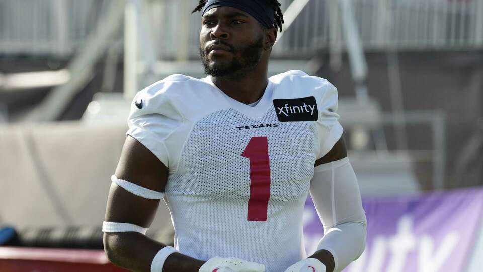 Houston Texans cornerback Jimmie Ward (1) takes the field during an NFL training camp Sunday, July 30, 2023, in Houston.