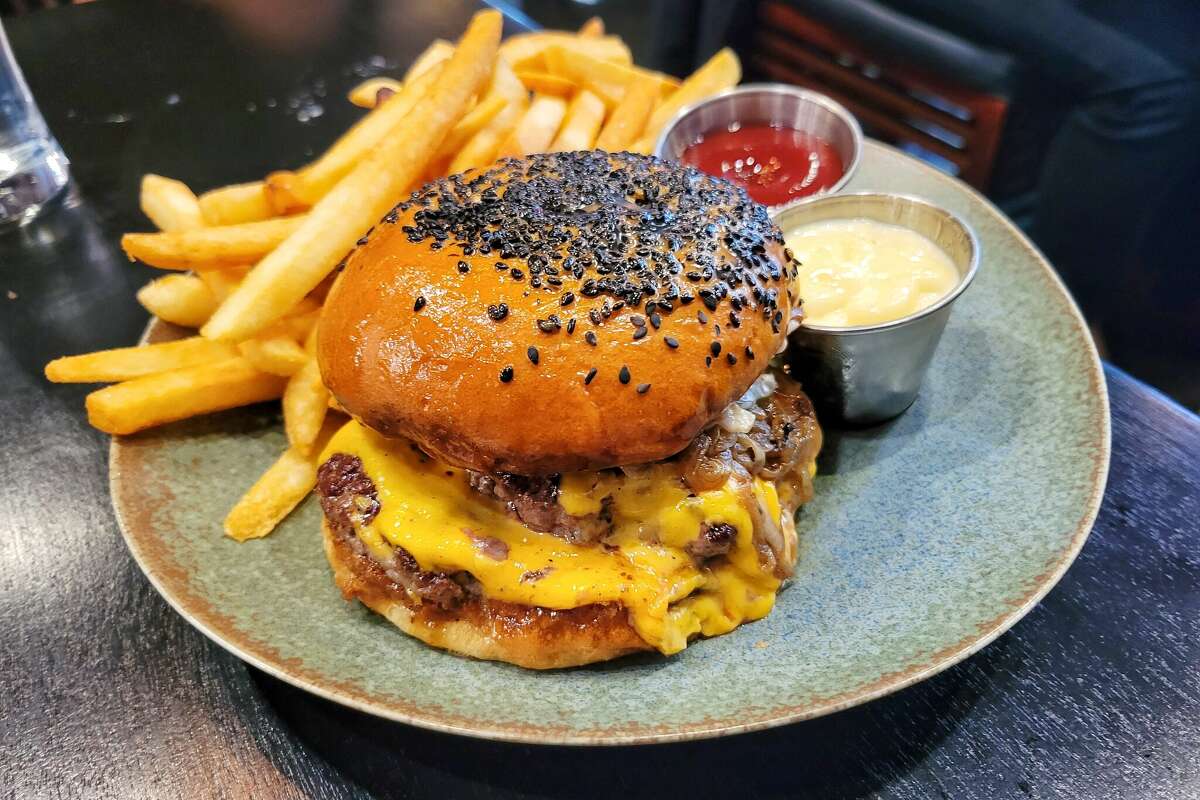 The burger from Matty's Old Fashioned, newly open in Oakland.