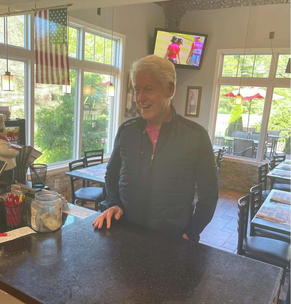 Former President Bill Clinton Stops By Newtown Pizza Shop