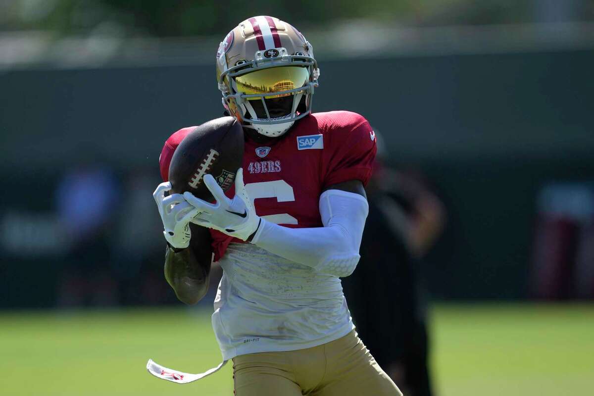 San Francisco 49ers wide receiver Danny Gray (6) lines up against