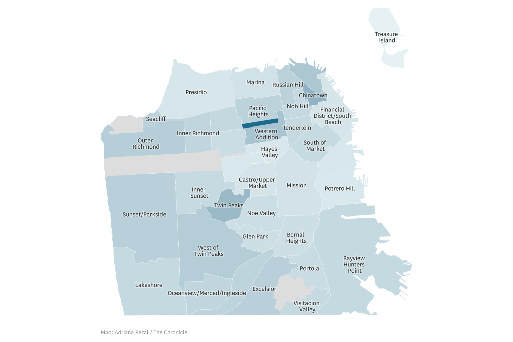 这张地图显示了旧金山年龄最大的人居住的地点