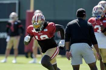 San Francisco 49ers wide receiver Brandon Aiyuk runs against the Los  Angeles Chargers during the first half of a preseason NFL football game  Friday, Aug. 25, 2023, in Santa Clara, Calif. (AP