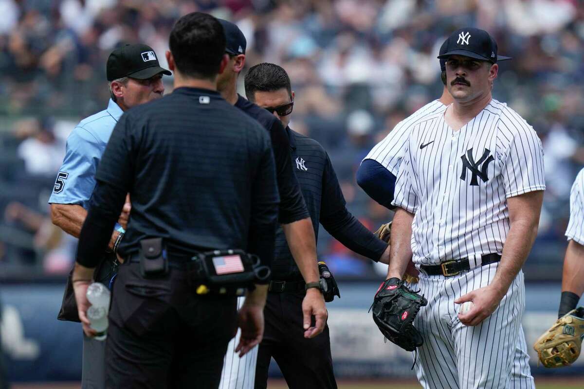 Yankees pitcher Carlos Rodón leaves his start against the Astros