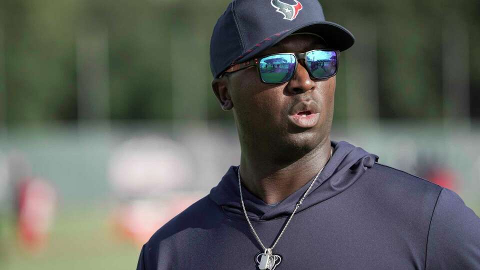 Houston Texans quarterbacks coach Jerrod Johnson during an NFL training camp Monday, Aug. 7, 2023, in Houston.