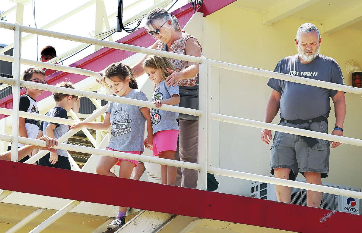 People make their way from deck to deck aboard the Motor Vessel Mississippi Tuesday in Alton.