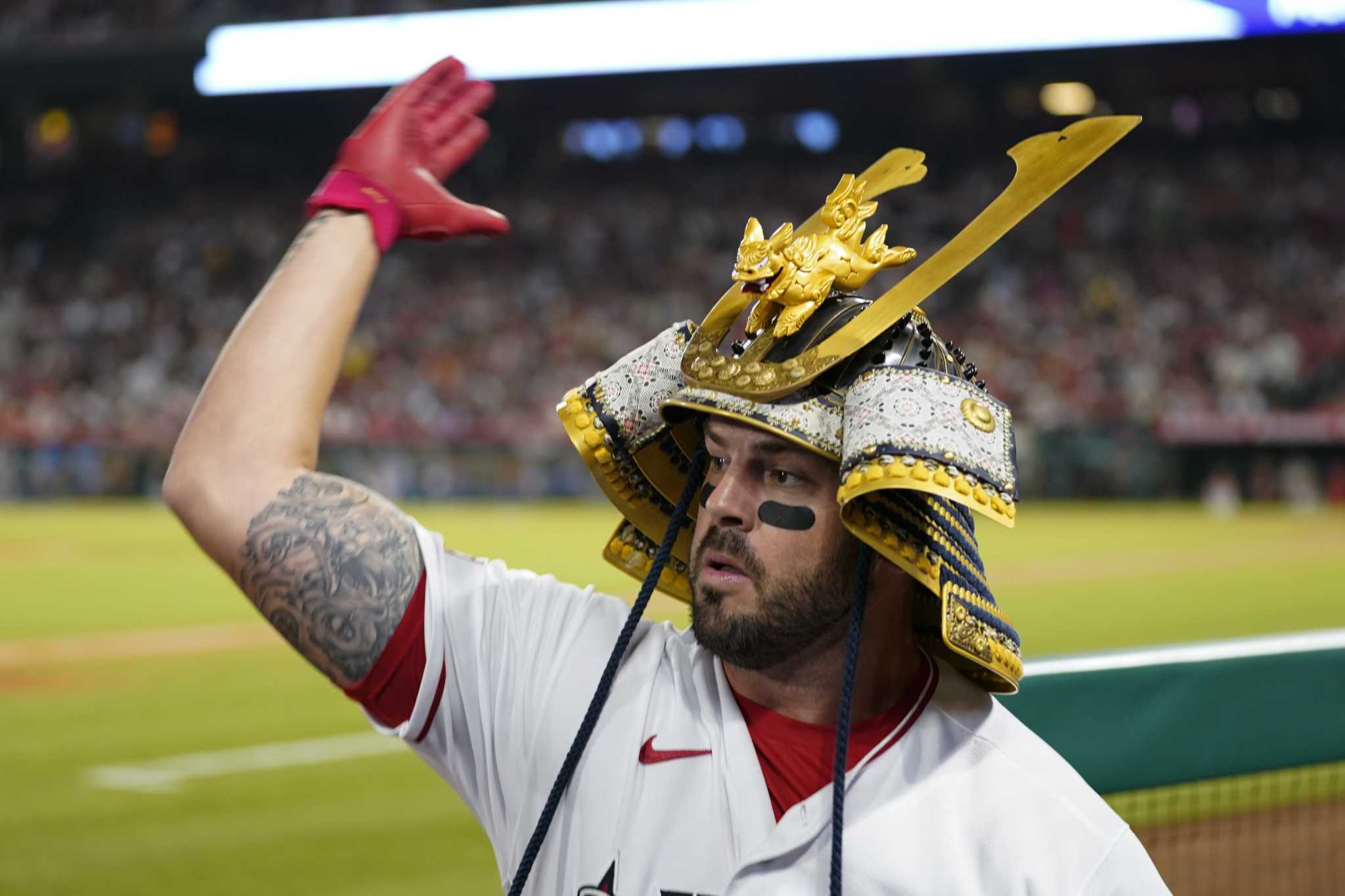 A young fan reacts during a game between the Los Angeles Angels