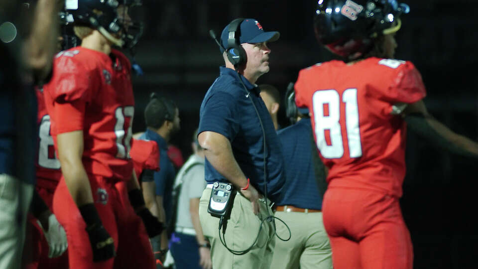 Dawson football coach Mike Allison watches as the Eagles play Alief Taylor Friday, Sep. 30, 2022 at Pearland High School.