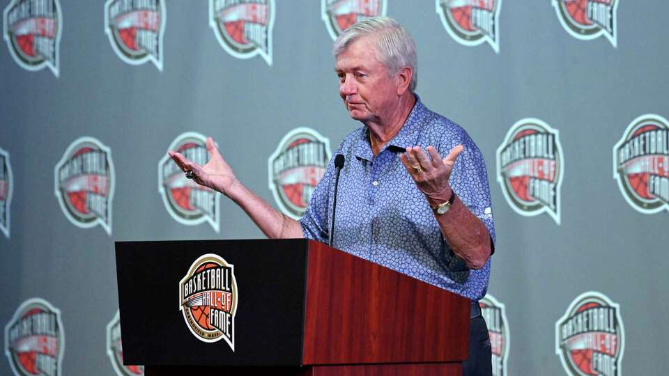 Basketball Hall of Fame Class of 2023 inductee Gary Blair speaks at an NBA news conference at Mohegan Sun, Friday, Aug. 11, 2023, in Uncasville, Conn. (AP Photo/Jessica Hill)