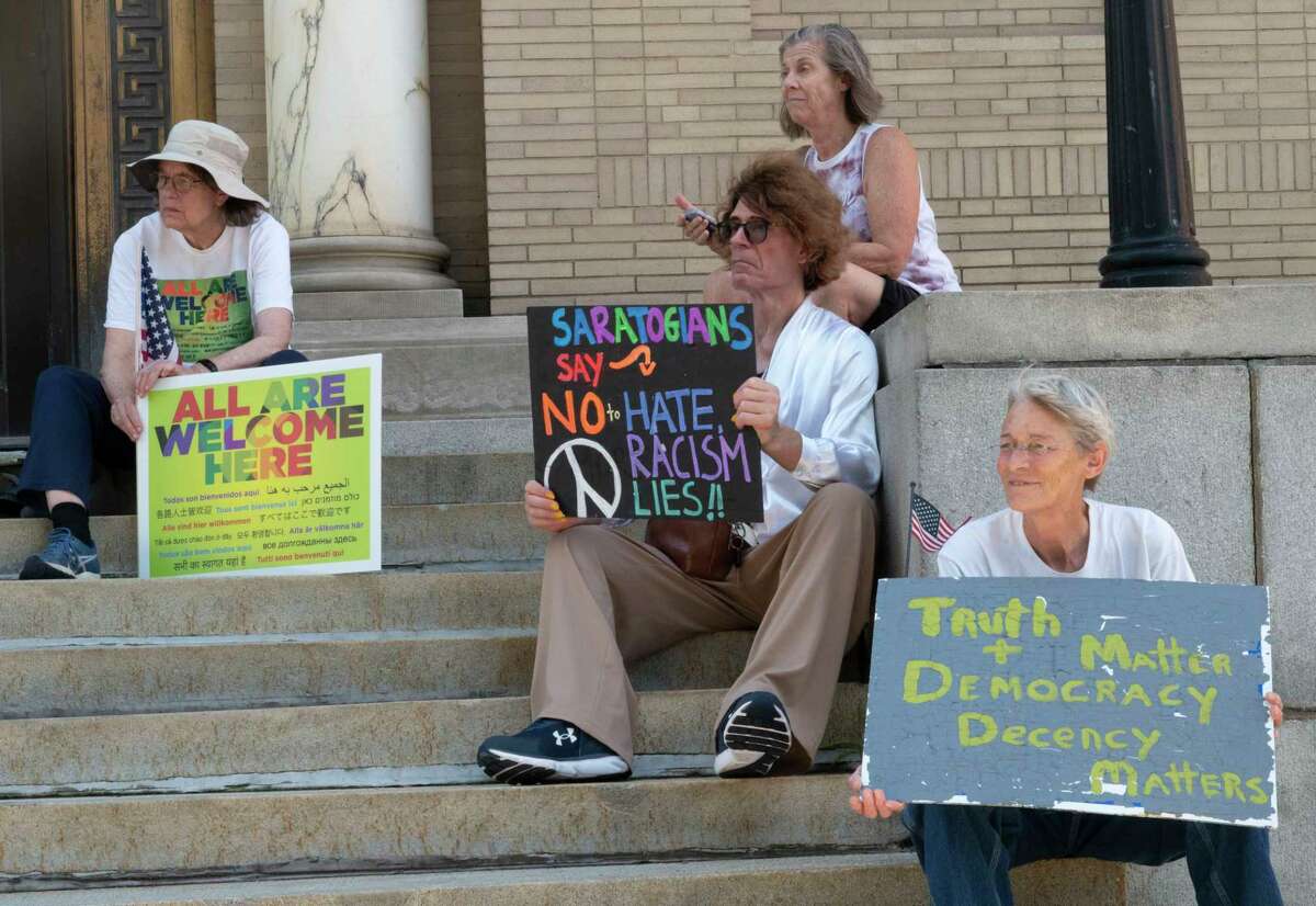 Progressives gather for anti-Proud Boys rally in Saratoga