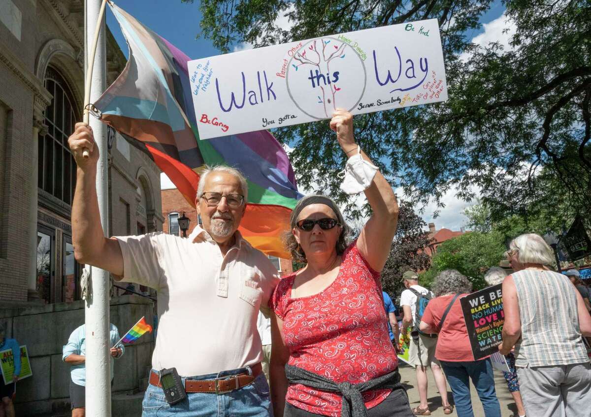 Progressives gather for anti-Proud Boys rally in Saratoga