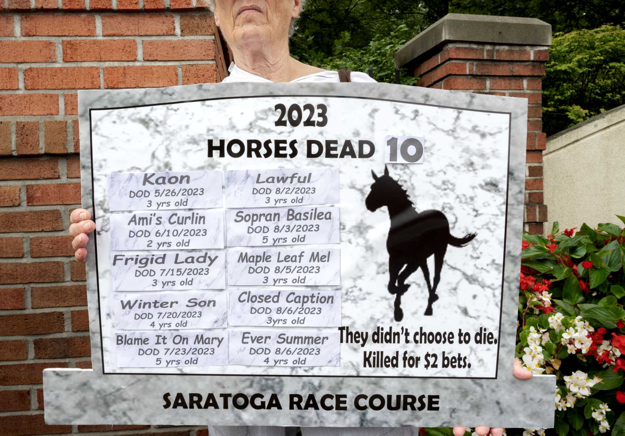 Photos Protest of horse deaths at Saratoga Race Course