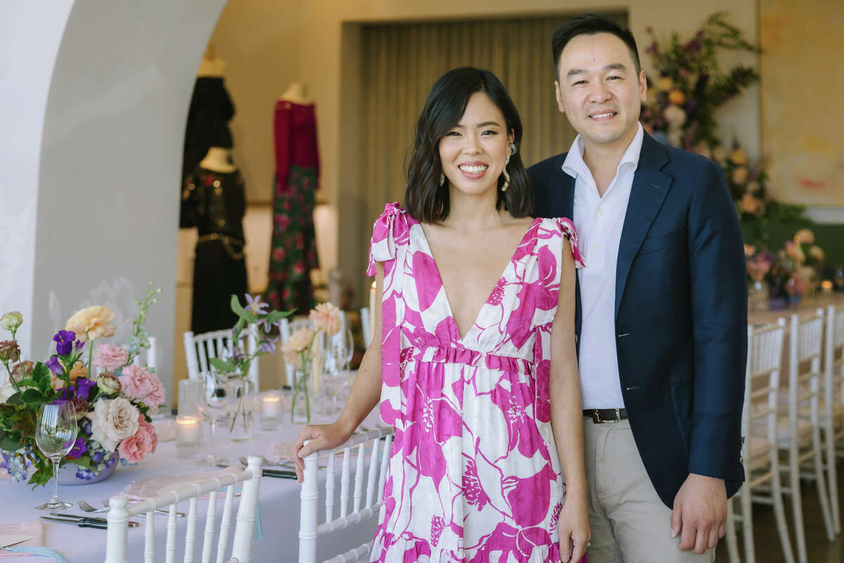 Fashion designer Christy Lynn Lynn and her husband, new CEO Christophe Lee, at Christy Lynn's dinner party to celebrate the fashion designer's new flagship in Memorial.
